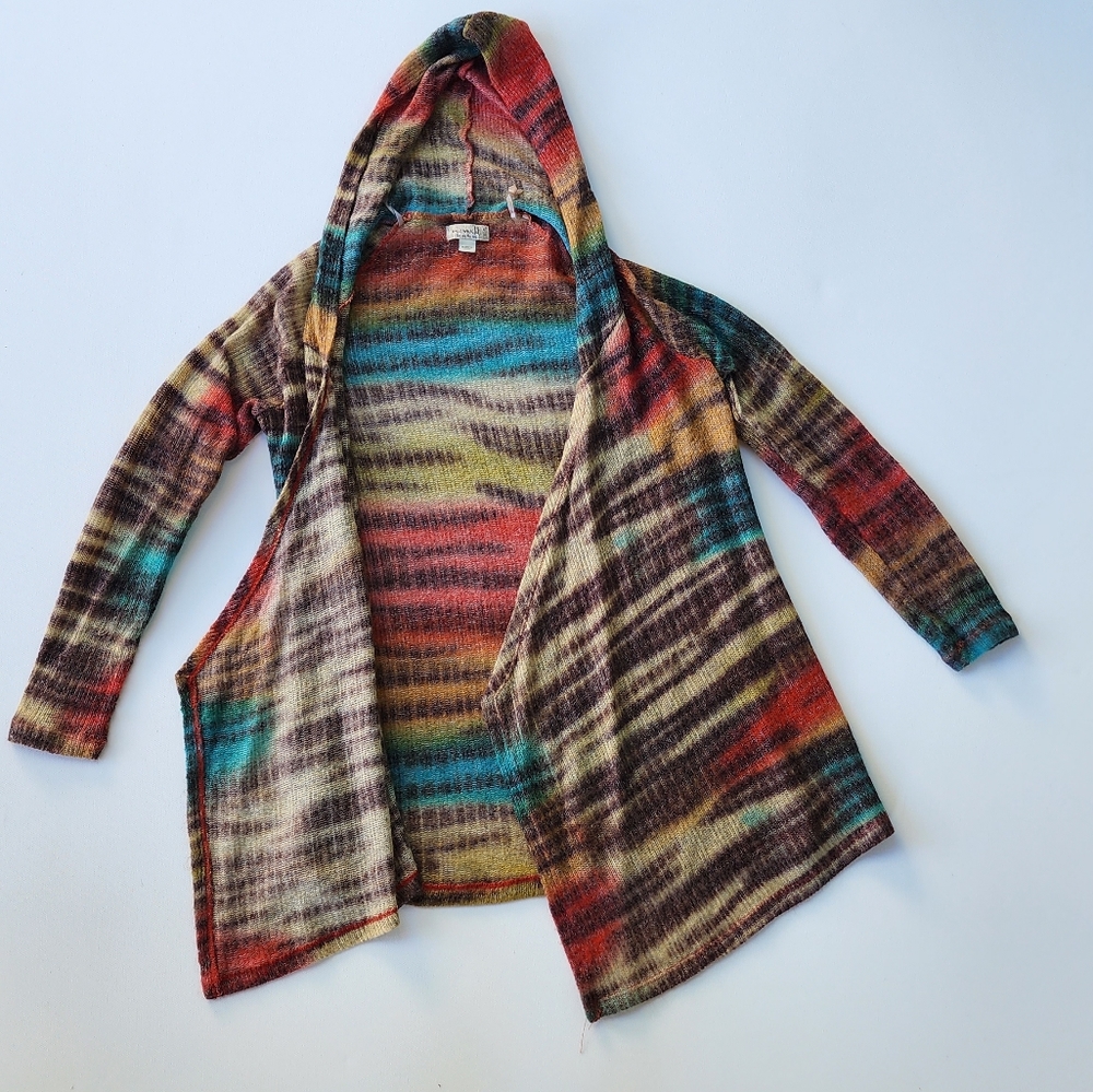 One World Live and let live colorful knitted hooded cardigan